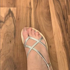 Flat silver Italian leather strappy sandals